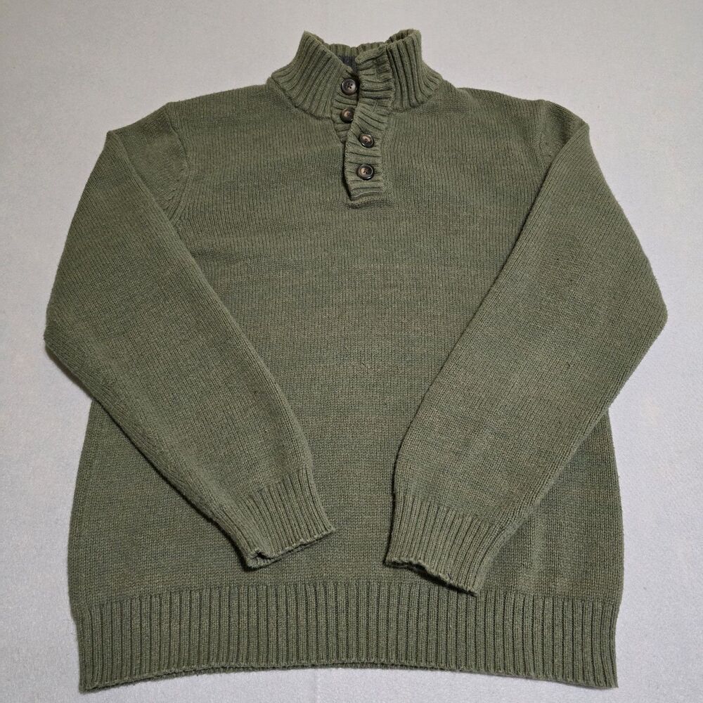 Old Navy Men's Mock Neck Knit Sweater Green 1/4 Button Pullover Size  Large